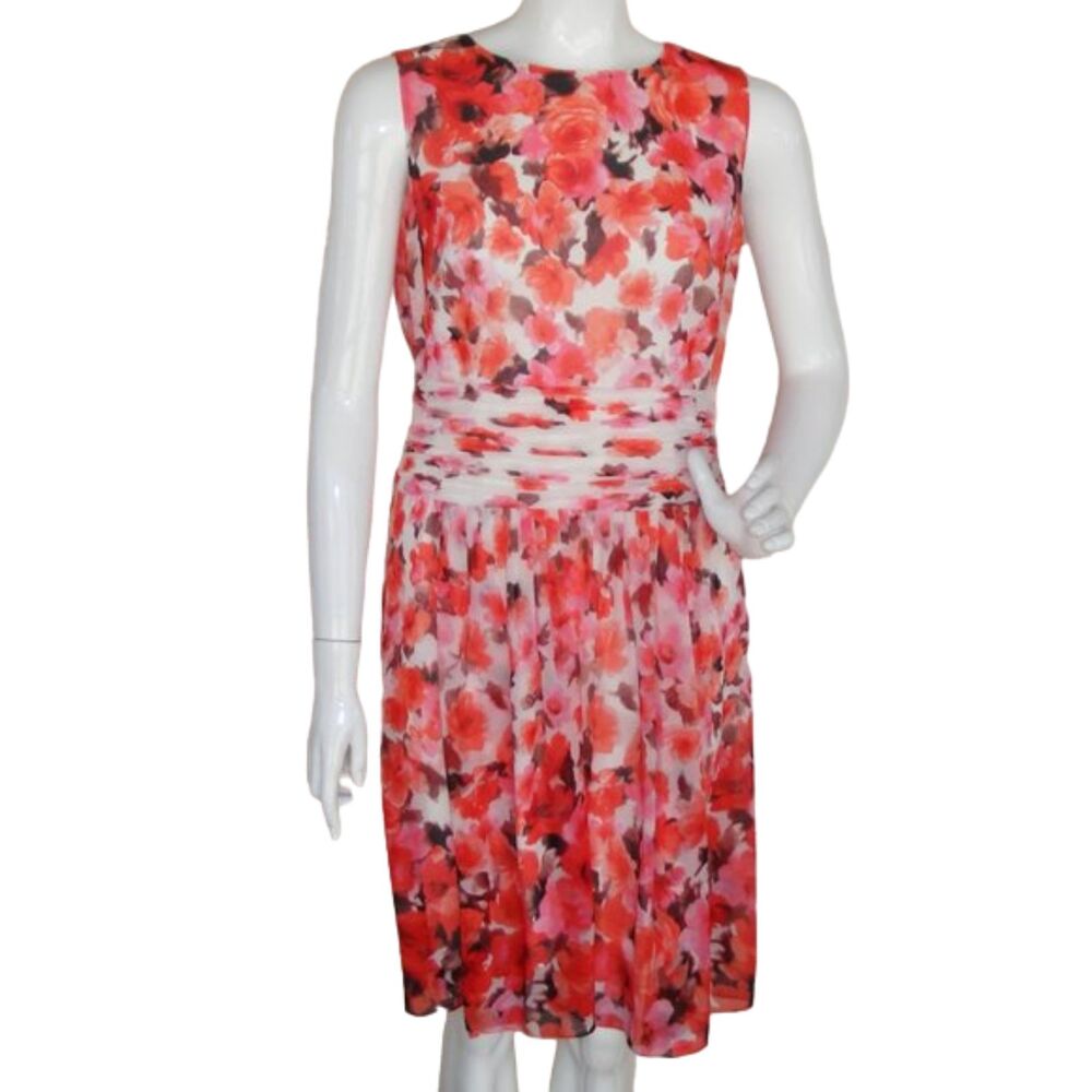 LAUREN RALPH LAUREN Dress, 10, Red Floral, Sleeveless, Cummerbund Look
